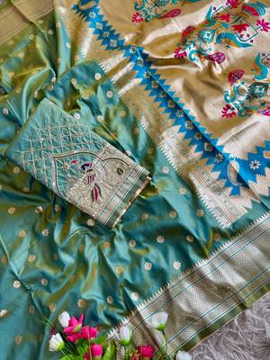 green color paithani art silk saree  2