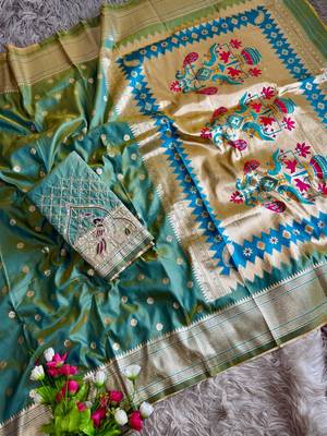 green color paithani art silk saree  3