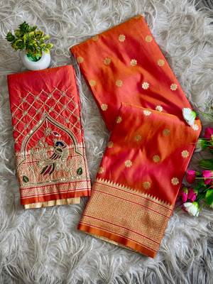 orange color paithani art silk saree  1