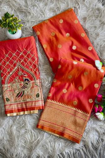 orange color paithani art silk saree 