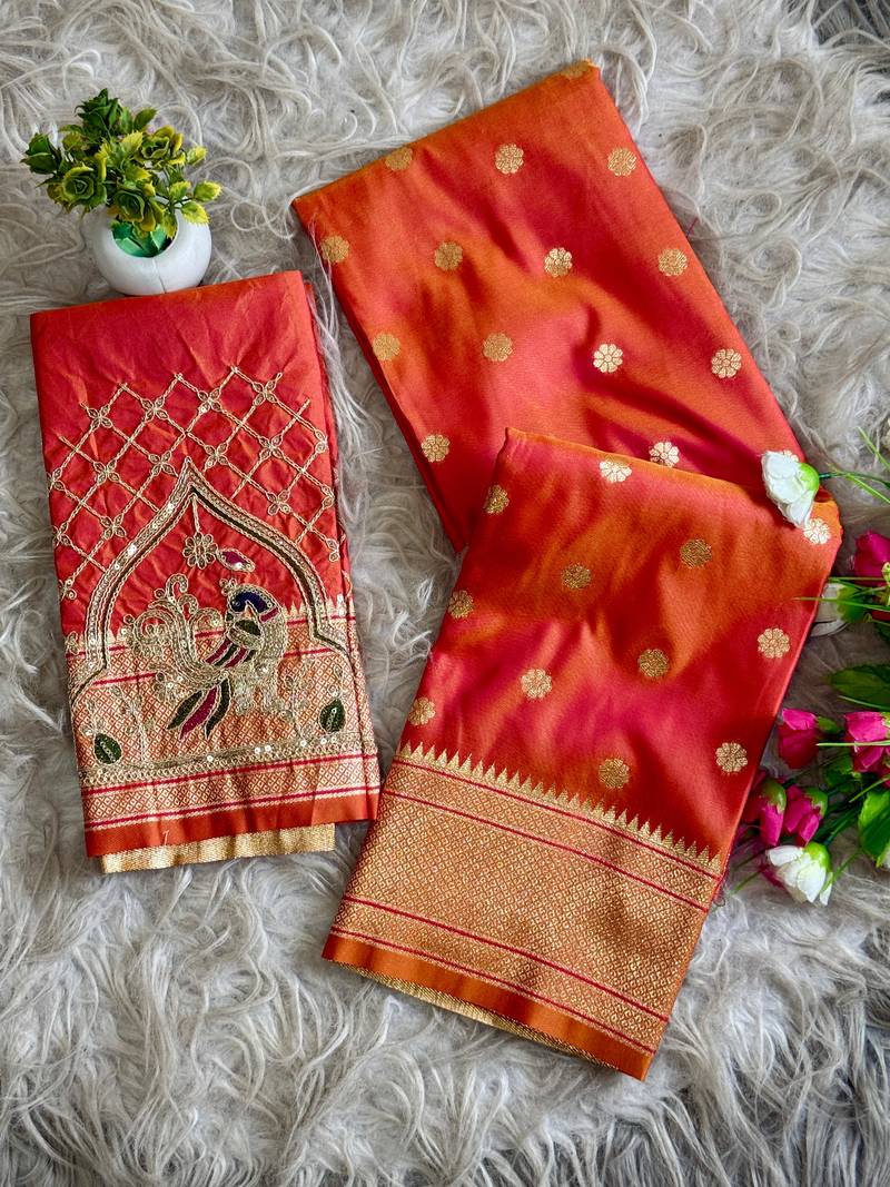 orange color paithani art silk saree 