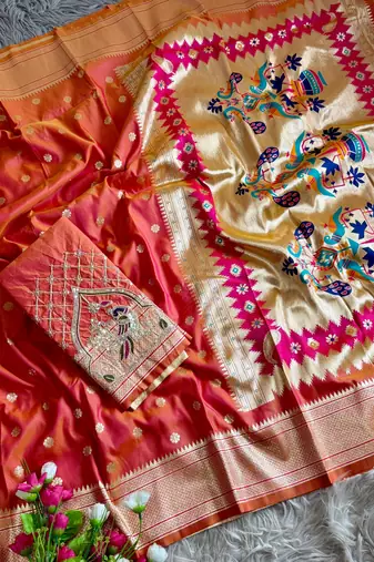 orange color paithani art silk saree 