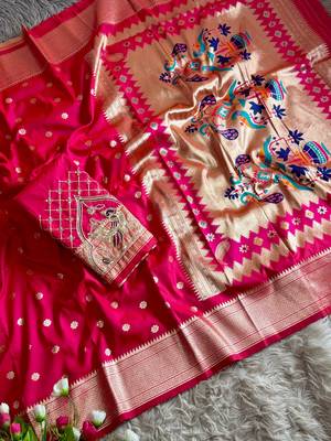 pink color paithani art silk saree  3