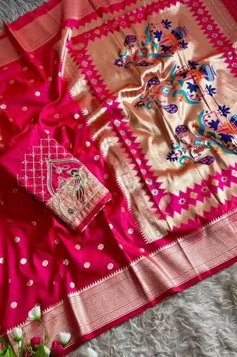 pink color paithani art silk saree 