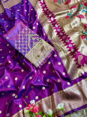teal  color paithani art silk saree  2