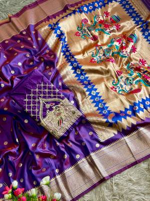 teal  color paithani art silk saree  3
