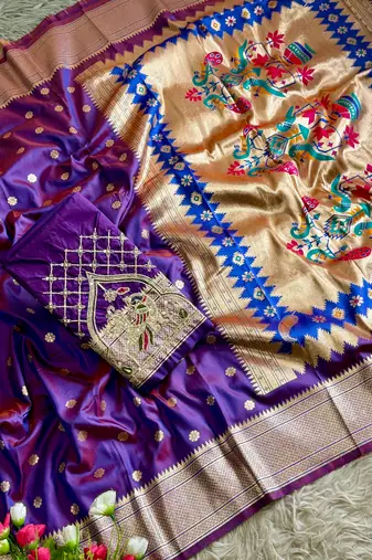teal  color paithani art silk saree 