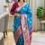 blue color art silk saree with contrast blouse