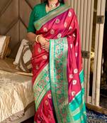 maroon color art silk saree with contrast blouse