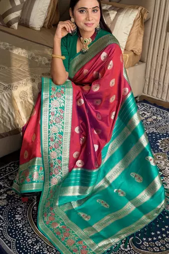 maroon color art silk saree with contrast blouse