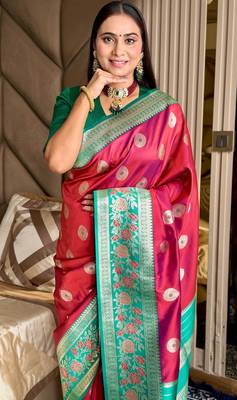 maroon color art silk saree with contrast blouse 3