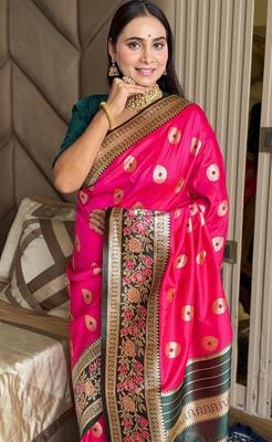 pink color art silk saree with contrast blouse 1