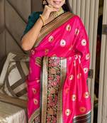 pink color art silk saree with contrast blouse