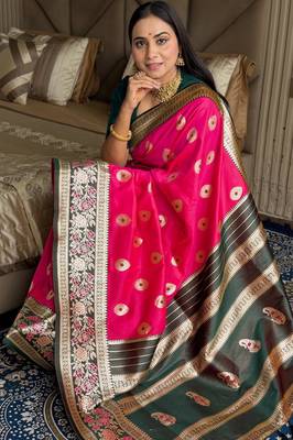 pink color art silk saree with contrast blouse 3