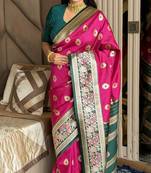 rani pink color art silk saree with contrast blouse