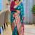 teal color art silk saree with contrast blouse
