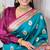 teal color art silk saree with contrast blouse