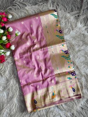 baby pink color paithani art silk saree with blouse 1