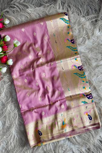 baby pink color paithani art silk saree with blouse