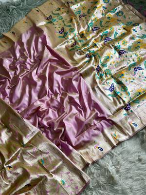 baby pink color paithani art silk saree with blouse 2