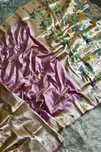 baby pink color paithani art silk saree with blouse
