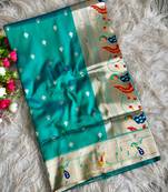 blue pink color paithani art silk saree with blouse