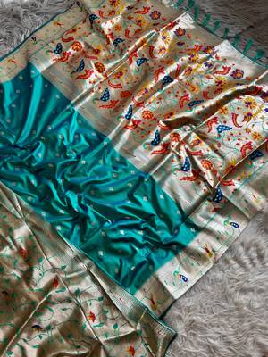 blue pink color paithani art silk saree with blouse 2