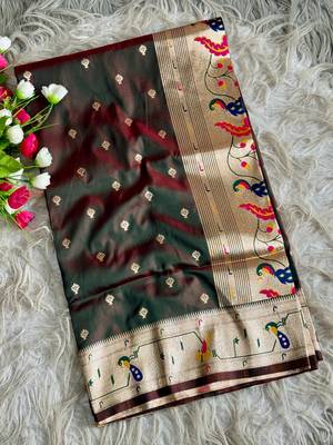 brown pink color paithani art silk saree with blouse 1