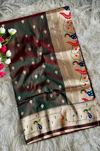 brown pink color paithani art silk saree with blouse