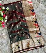 brown pink color paithani art silk saree with blouse