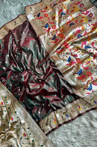 brown pink color paithani art silk saree with blouse