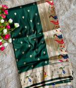 dark green  color paithanai art silk saree with blouse