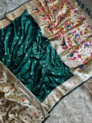 dark green  color paithanai art silk saree with blouse 2
