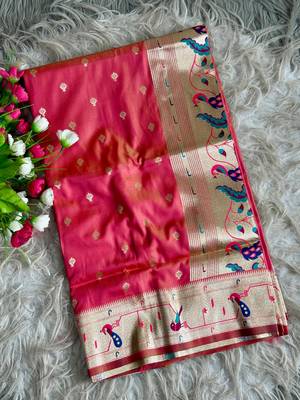  pink color paithani art silk saree with blouse 1
