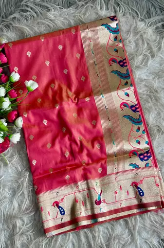  pink color paithani art silk saree with blouse