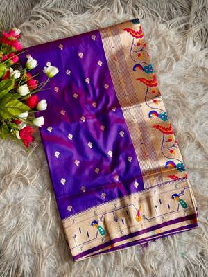  purple color paithani art silk saree with blouse 1