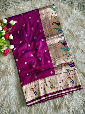  wine color paithani art silk saree with blouse 1