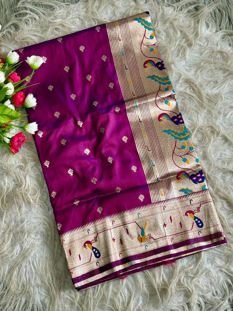  wine color paithani art silk saree with blouse