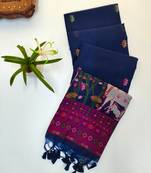 blue color cotton saree with contrast blouse