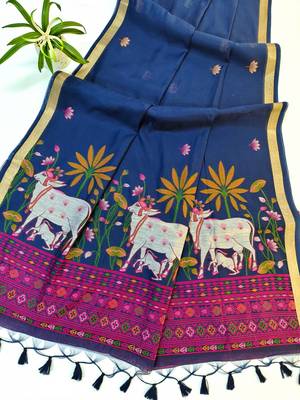 blue color cotton saree with contrast blouse 3