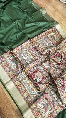 green color tussar art silk saree with blouse 1