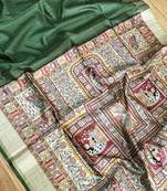 green color tussar art silk saree with blouse
