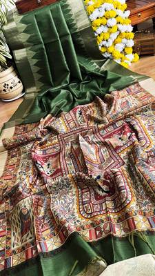 green color tussar art silk saree with blouse 2