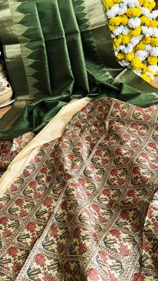 green color tussar art silk saree with blouse 3