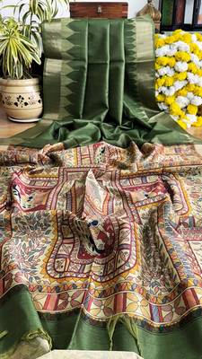 green color tussar art silk saree with blouse 4