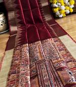 maroon color tussar art silk saree with blouse