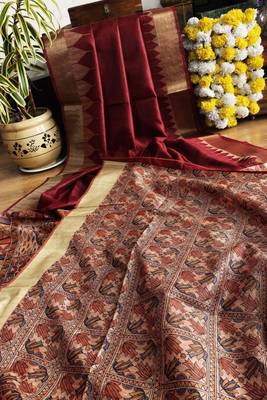 maroon color tussar art silk saree with blouse 2