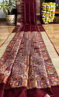 maroon color tussar art silk saree with blouse 3