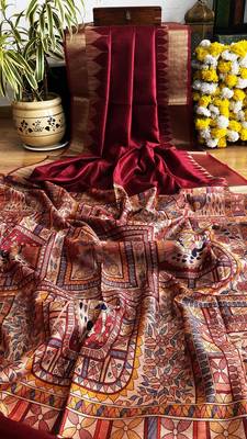 maroon color tussar art silk saree with blouse 4