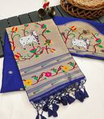 blue color paithani art silk saree with designer blouse